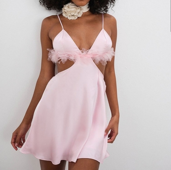New!For Love And Lemons Pink Floral Trim Slip‎ Dress - Picture 2 of 16